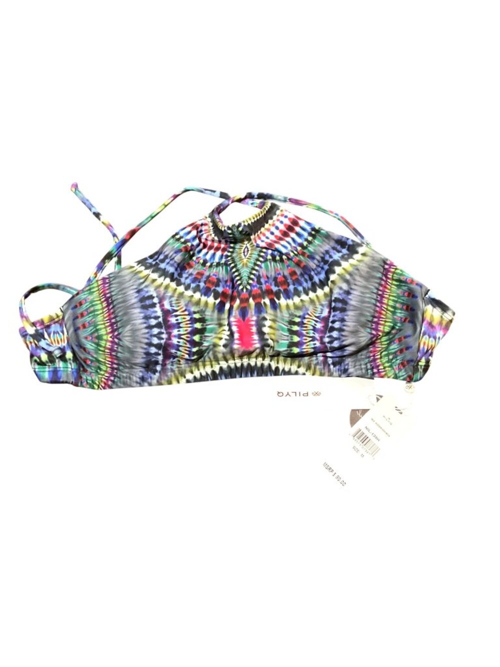 NWT PilyQ Hudson High Neck Tie-Dye Bikini Top Size M Multicolor Bandeau Top